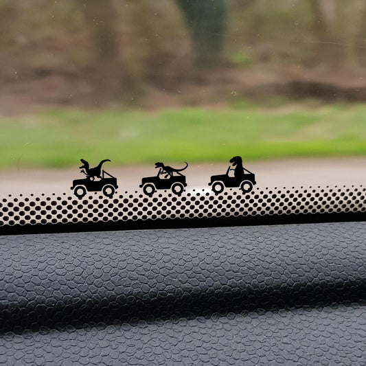 dinosaurs driving suv easter egg decal, small sticker for car windshield or mirror, removable sticker, windscreen decal, tiny hidden decals