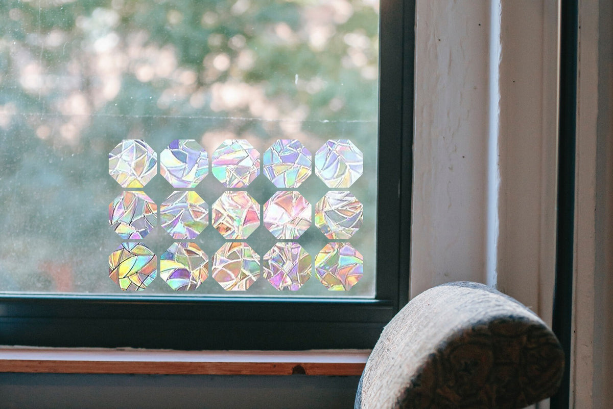 15 octagon shape suncatchers, octagon window decal, rainbow maker, suncatcher for window, geometrical rainbow suncatcher sticker