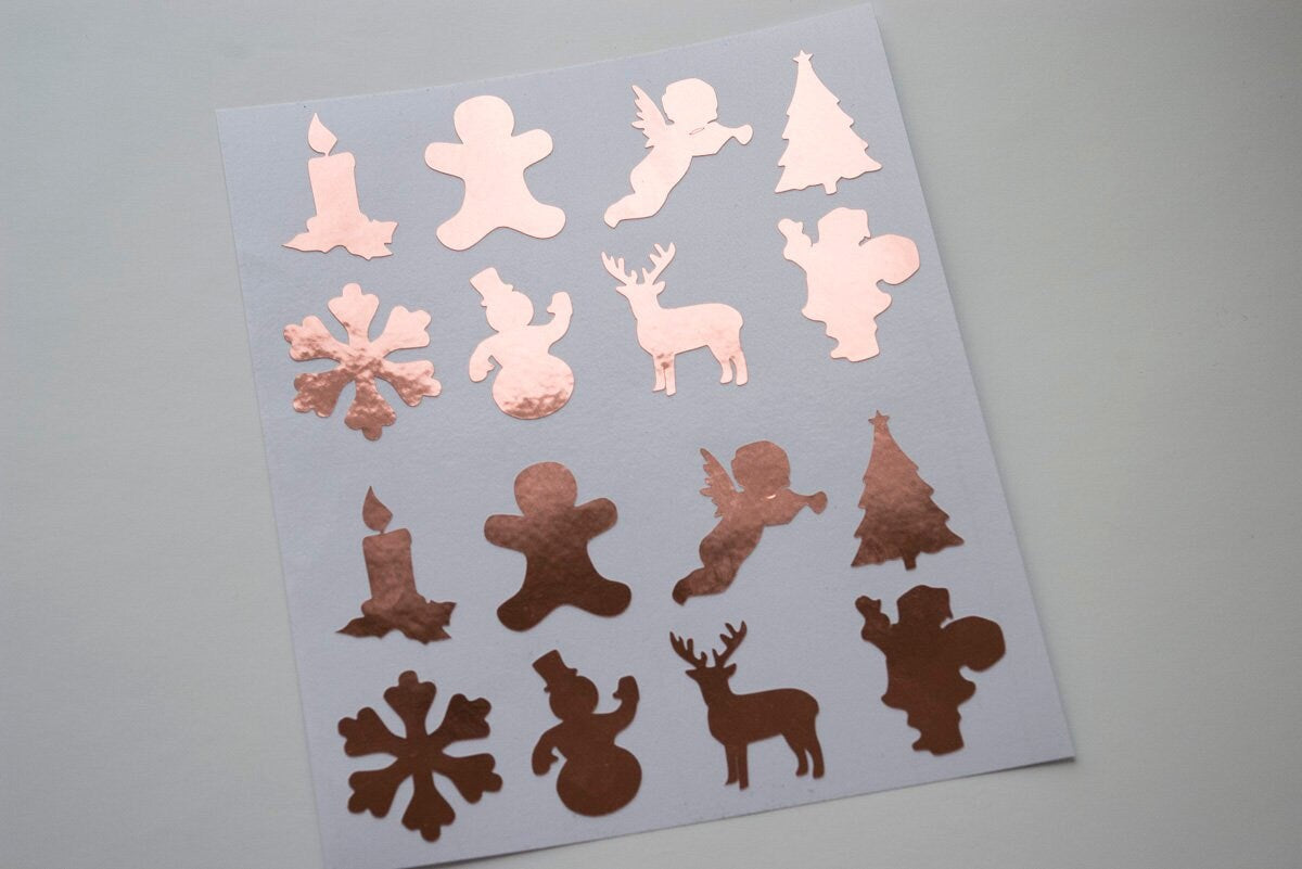 Rose Gold Christmas Sticker Set, Christmas sticker decor, rose gold gift wrap stickers, xmas foil stickers, gift packaging, envelope seals
