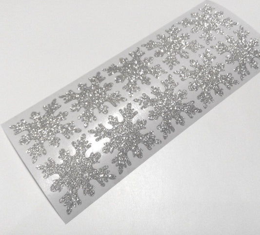 20 Glitter Silver Christmas Snowflake Stickers, Holiday Envelope stickers, Envelope Seals, gift wrapping, glitter Stickers, winter