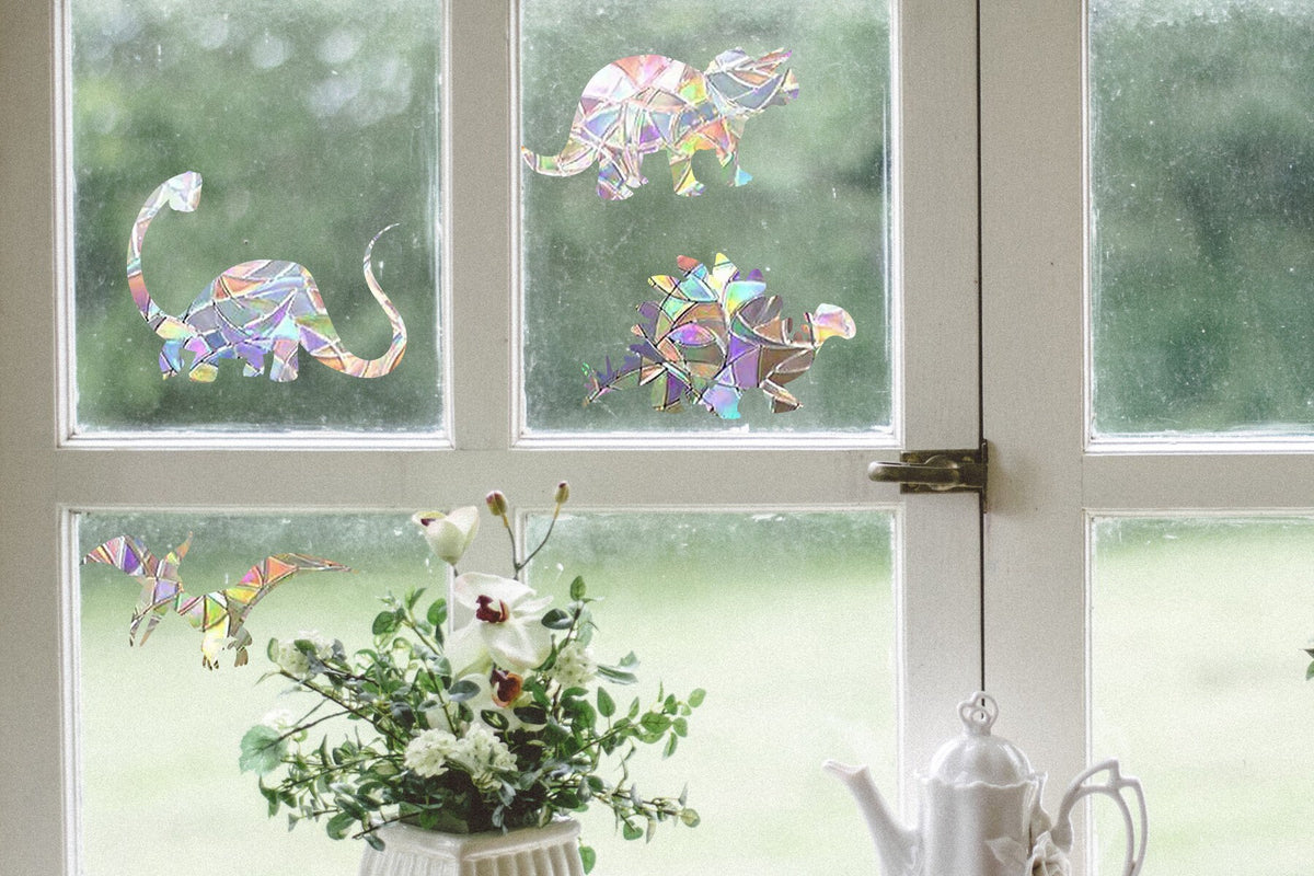 4 dinosaurs suncatcher, cute dinosaur window decal, rainbow maker, suncatcher for window, rainbow suncatcher sticker